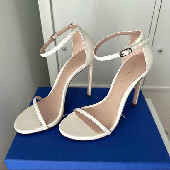 Stuart Weitzman Shoes - Stuart Weitzman Nudist Ankle Strap Sandal White Leather Stiletto Size 10